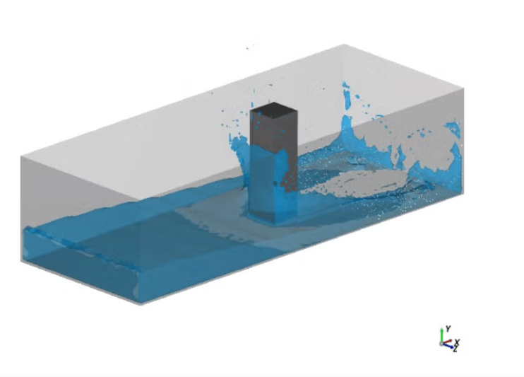 SPH Dam Break simulation using Ansys FreeFlow simulation software.